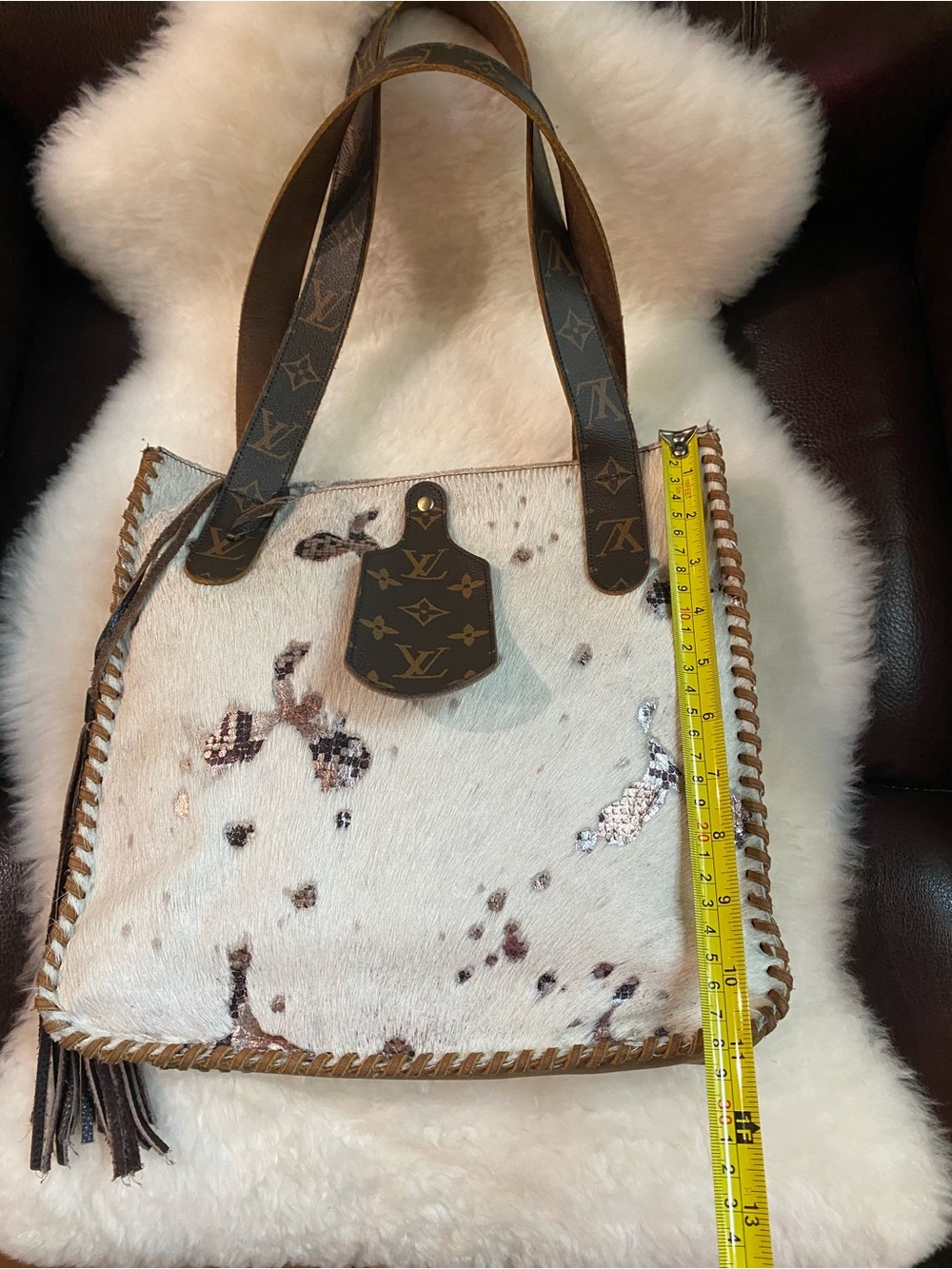 Louis Vuitton White Haircalf Tote with Monogram Trim and Tassel - Picture 5 of 8